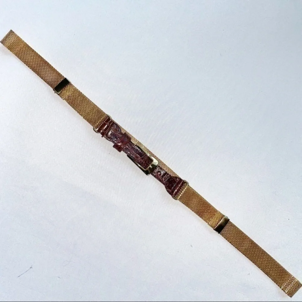 Gold Chain Belt Brown Genuine Leather